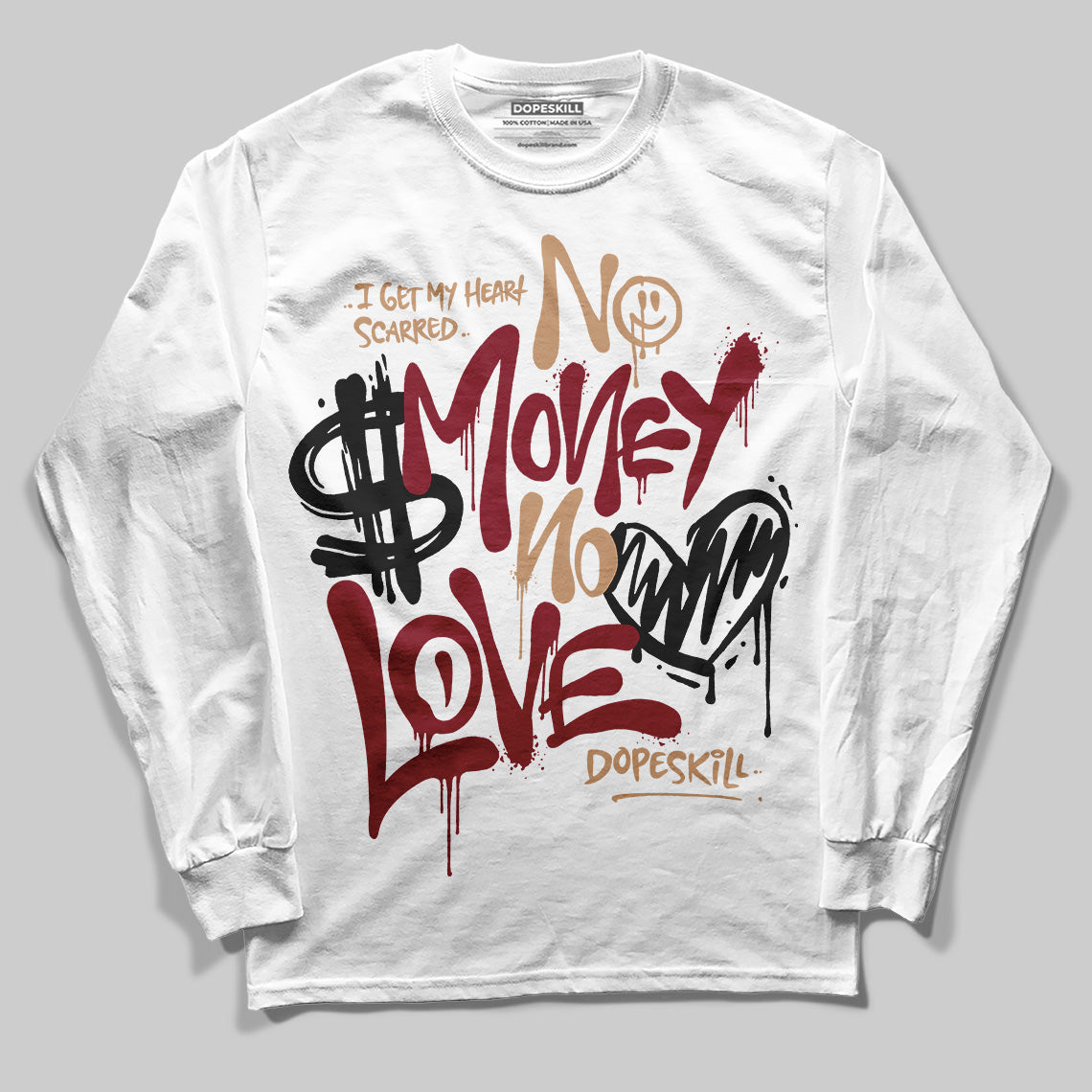 Adidas SAMBA OG ‘Collegiate Burgundy’ DopeSkill Long Sleeve T-Shirt No Money No Love Typo Graphic Streetwear - White 