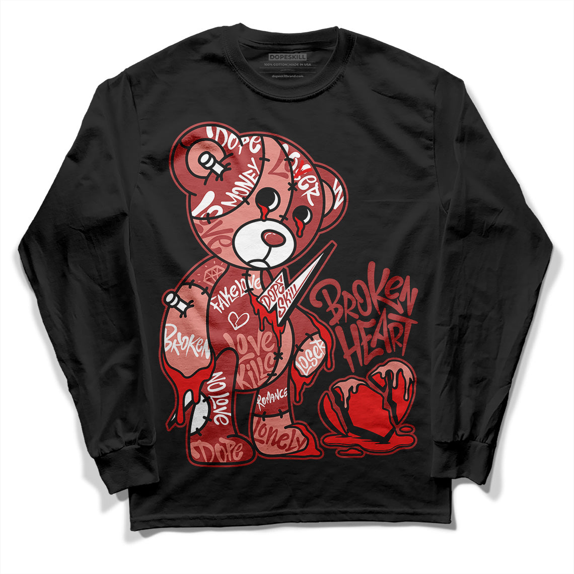 Jordan 13 “Dune Red” DopeSkill Long Sleeve T-Shirt Broken Heart Graphic Streetwear - Black