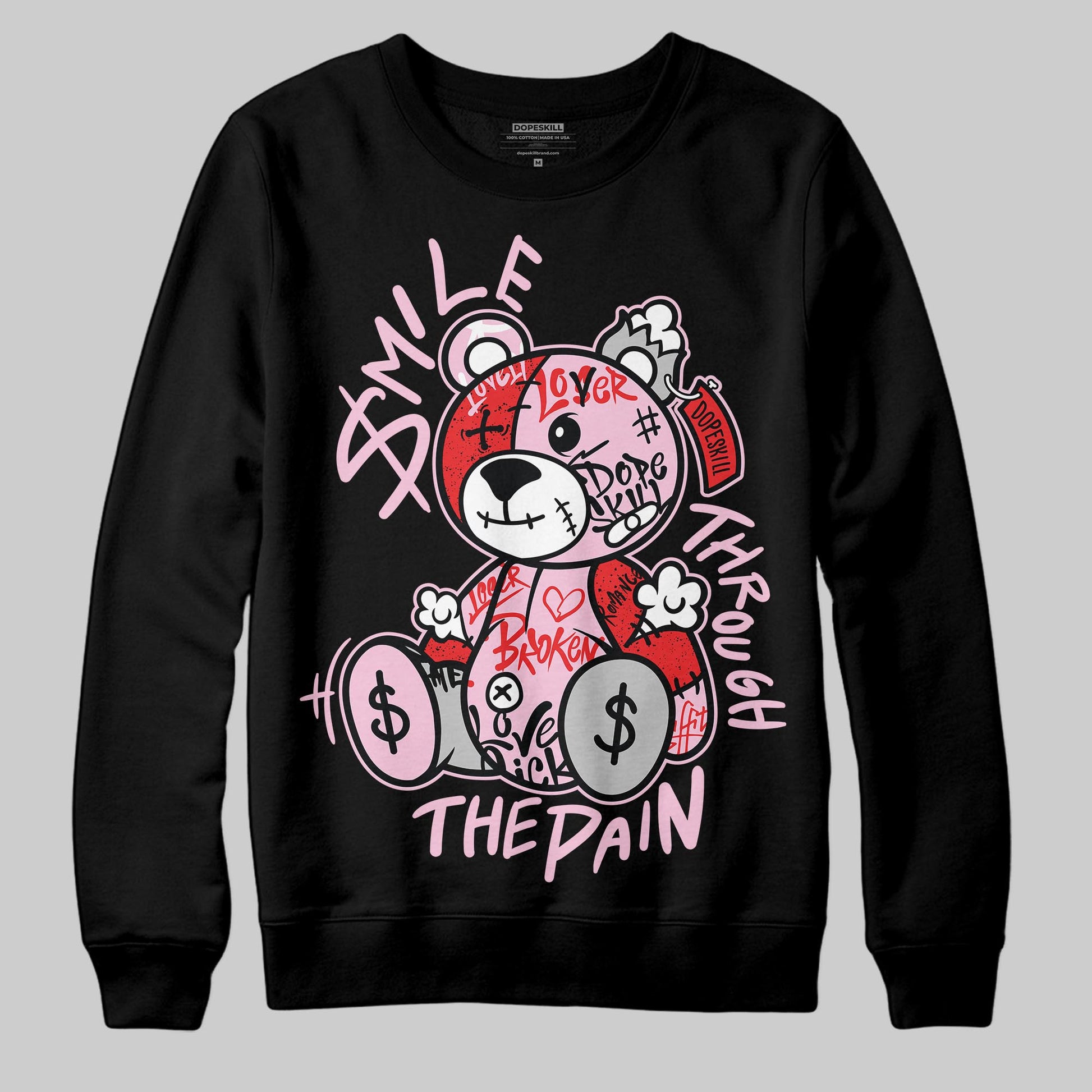 Awake NY x Air Jordan 5 Arctic Pink DopeSkill Sweatshirt Smile Through The Pain Graphic Streetwear - Black