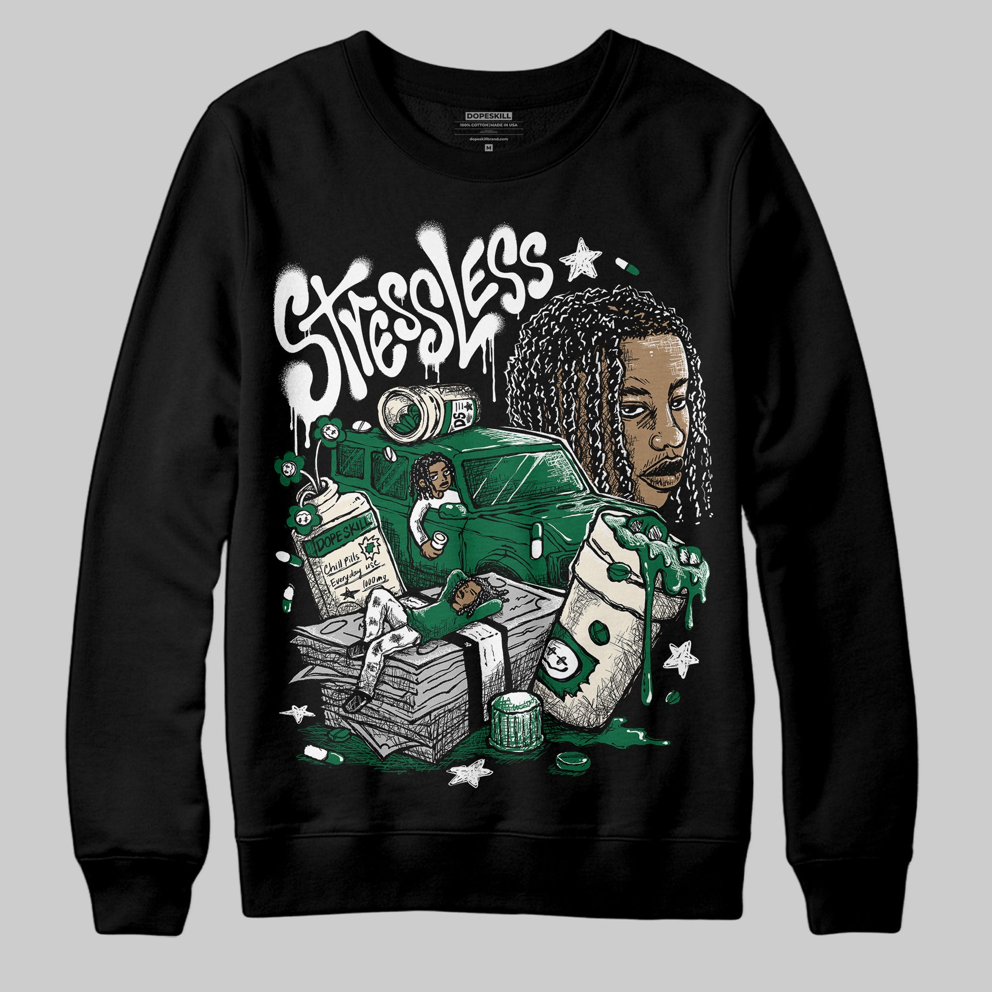 Jordan 13 GS “Pine Green” DopeSkill Sweatshirt Stressless Graphic Streetwear - Black