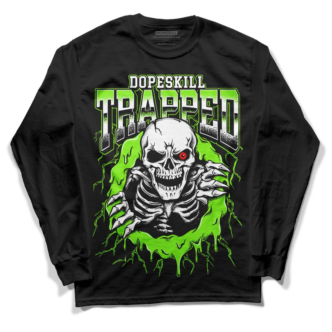 Neon Green Sneakers DopeSkill Long Sleeve T-Shirt Trapped Halloween Graphic Streetwear - Black