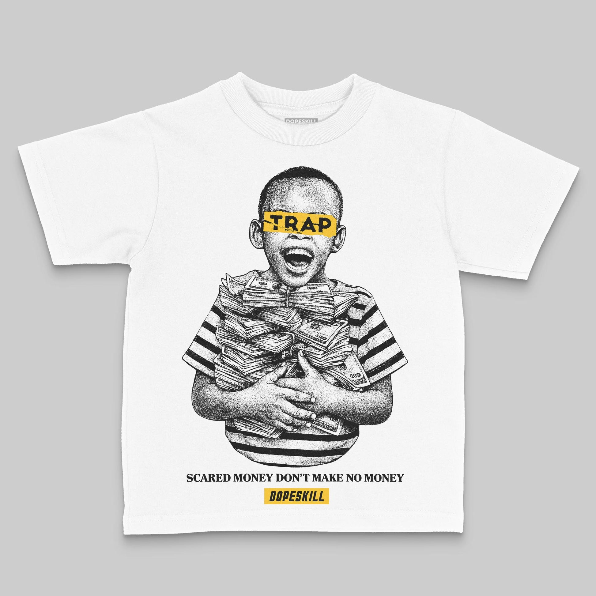 Yellow Sneakers DopeSkill Toddler Kids T-shirt Scared Money Don't Make No Money Graphic Streetwear - White