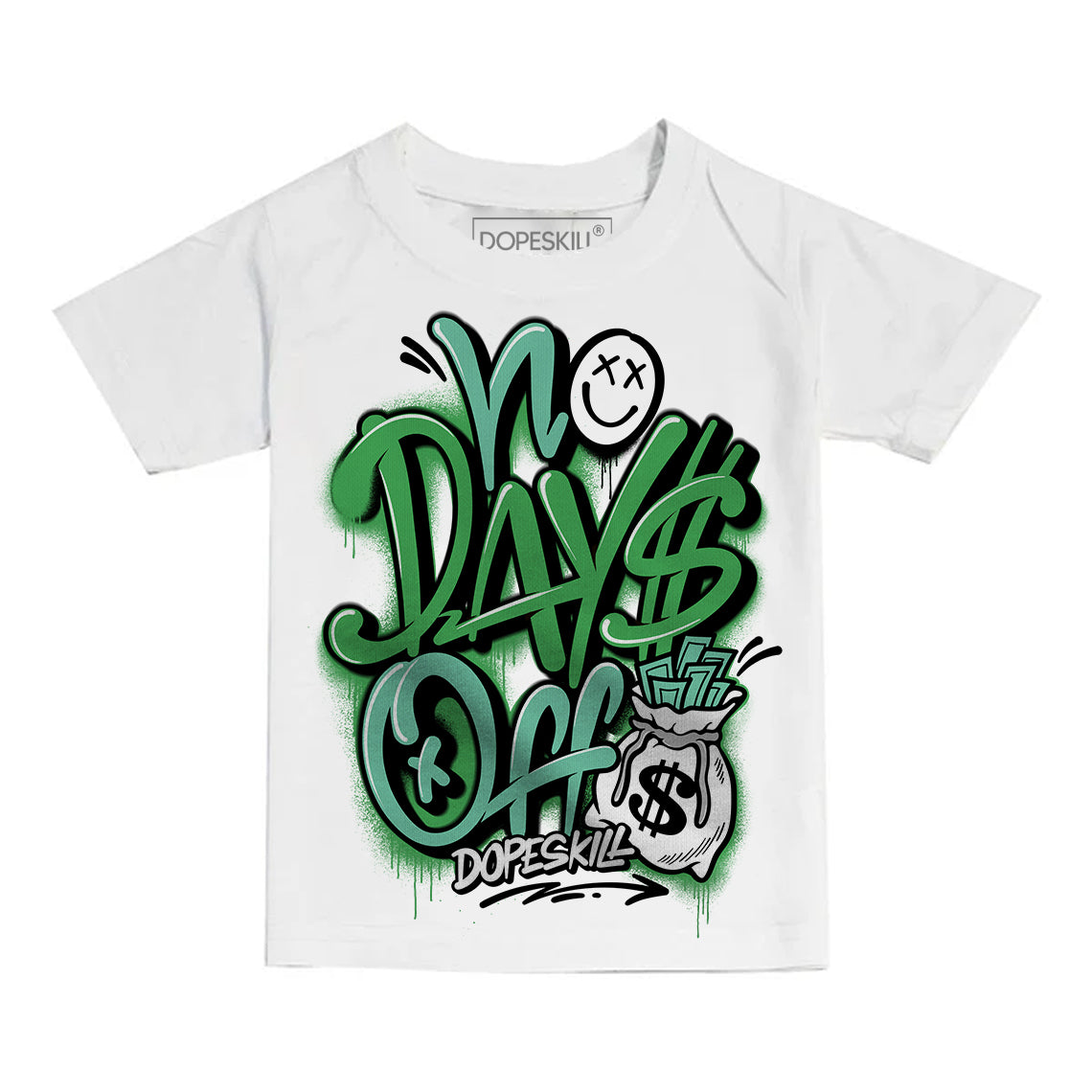 Jordan 1 High OG Green Glow DopeSkill Toddler Kids T-shirt No Days Off Graphic Streetwear - White