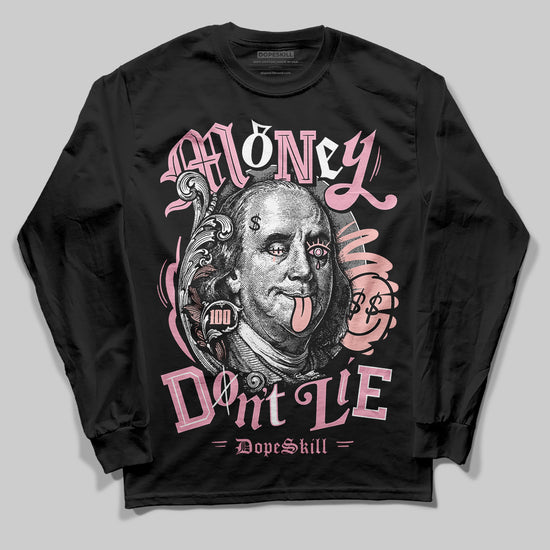 AMIRI White & Pink Stars Court Sneakers DopeSkill Long Sleeve T-Shirt Money Don't Lie Graphic Streetwear - Black