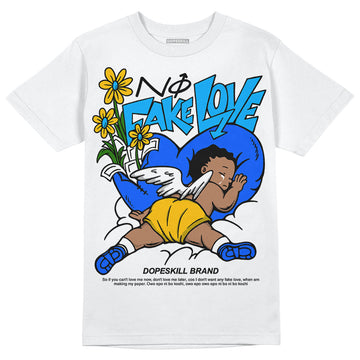 Royal Blue Sneakers DopeSkill T-Shirt No Fake Love Graphic Streetwear - White