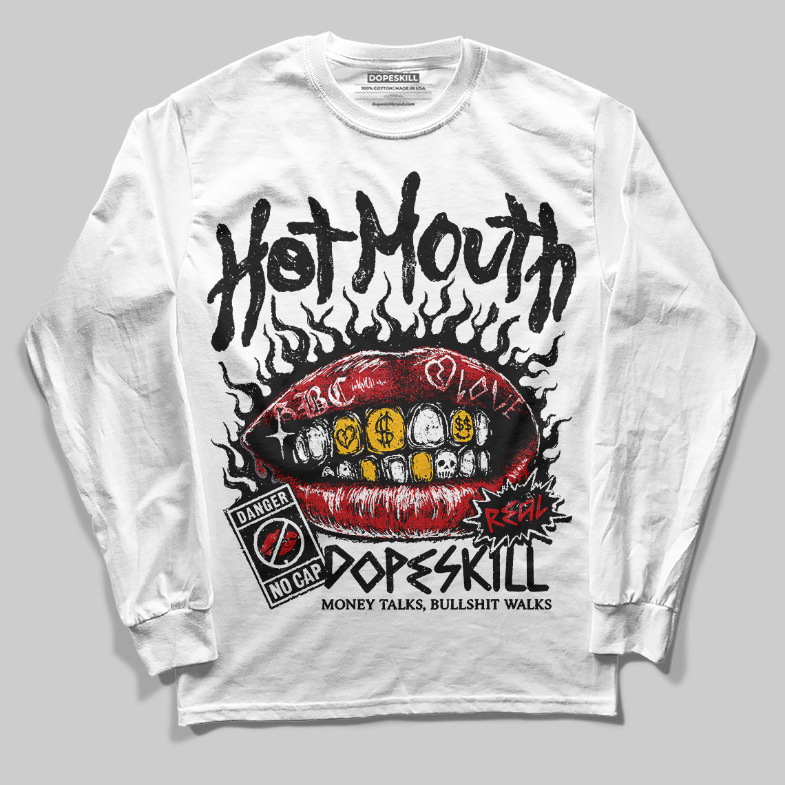 Jordan 11 “Bred Velvet” DopeSkill Long Sleeve T-Shirt Hot Mouth Graphic Streetwear - White