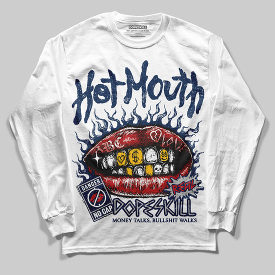 Jordan 4 SB “Summit White/Navy” DopeSkill Long Sleeve T-Shirt Hot Mouth Graphic Streetwear - White