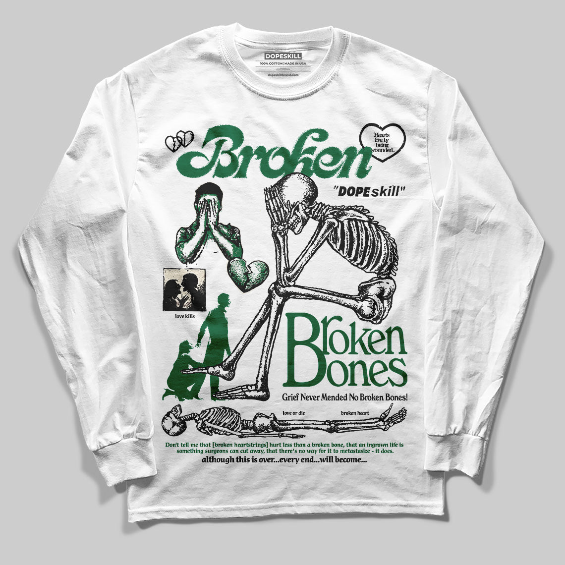 Jordan 13 GS “Pine Green” DopeSkill Long Sleeve T-Shirt Broken Bones Graphic Streetwear - White