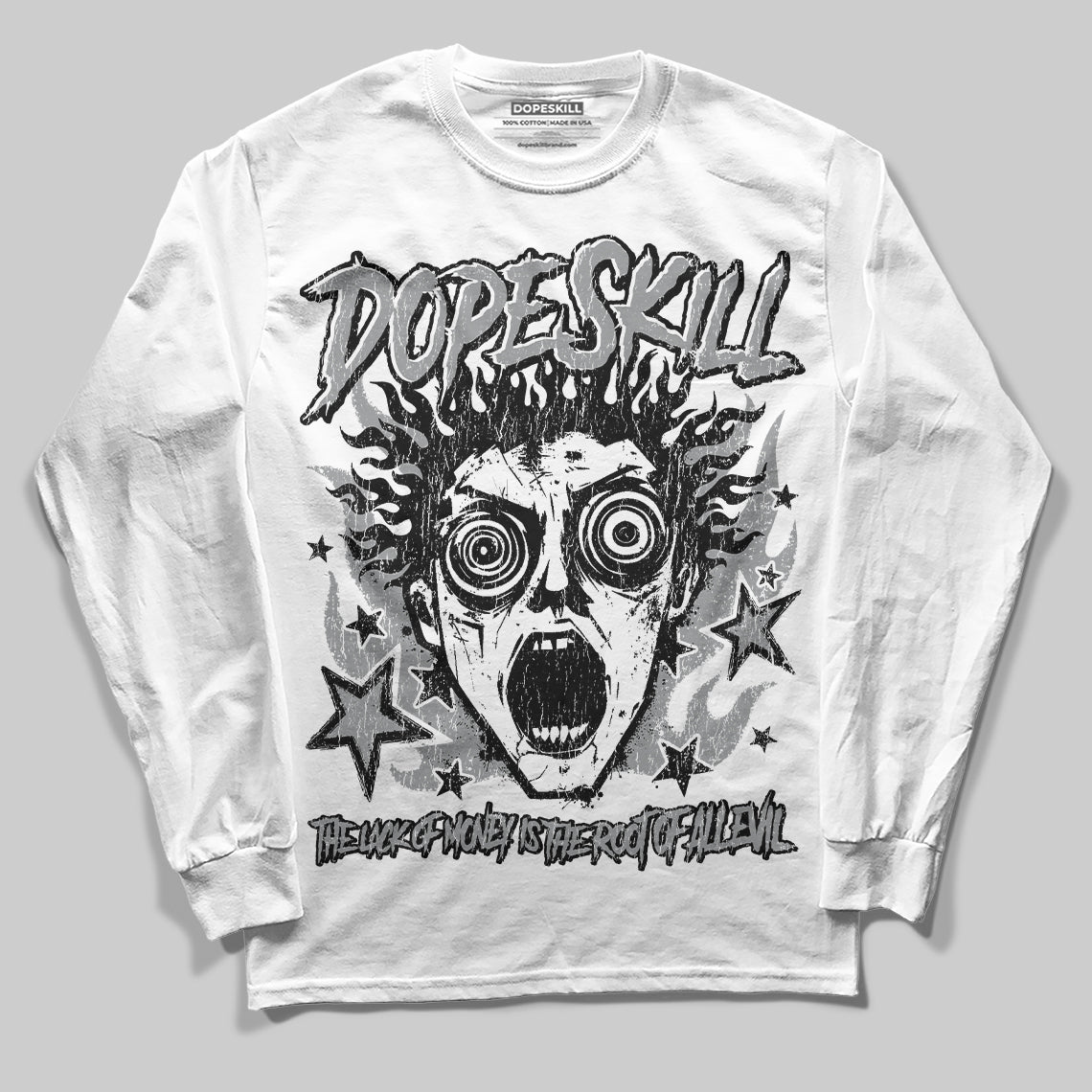Jordan 5 Retro Wolf Grey (2026) DopeSkill Long Sleeve T-Shirt Root of Evil Graphic Streetwear - White 