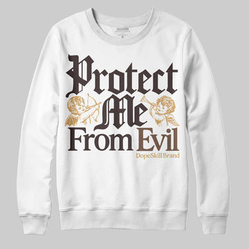 Jordan 5 “Earth/Metallic Gold” DopeSkill Sweatshirt Protect Me From Evil Graphic Streetwear - White