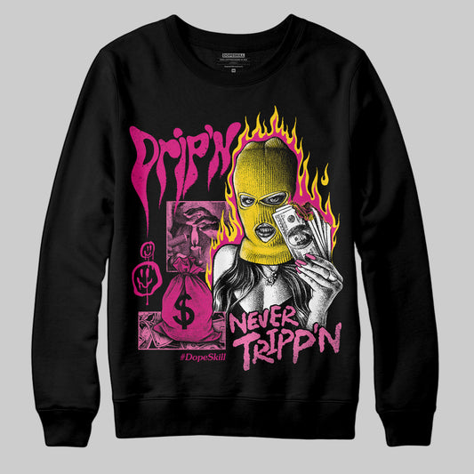 Rick Owens Pink Leather Low Sneakers DopeSkill Sweatshirt Drip'n Never Tripp'n Graphic Streetwear - Black