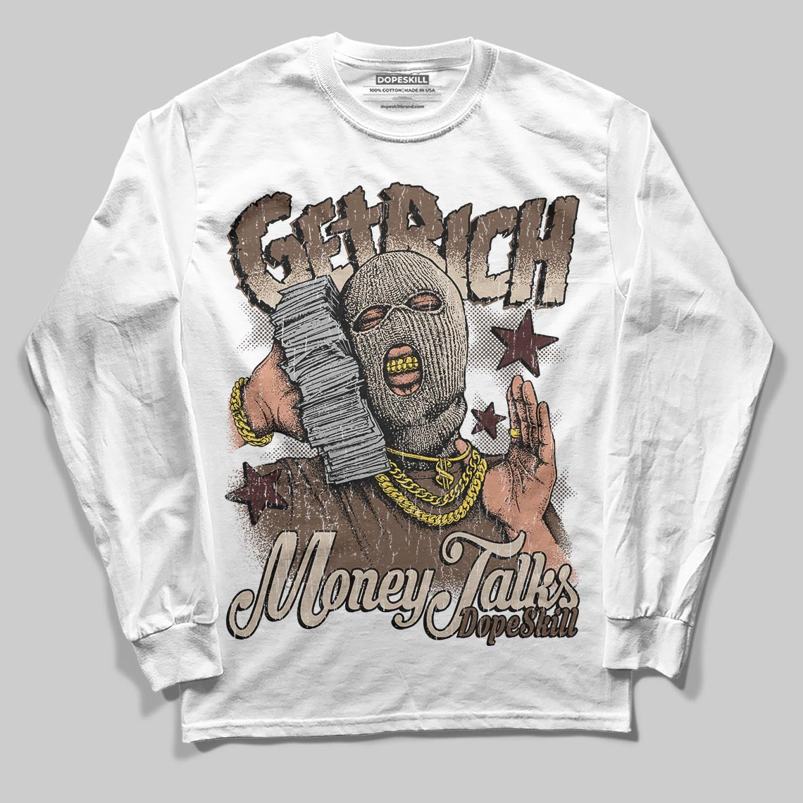 A Ma Maniére x Air Jordan 4 “Dark Mocha” DopeSkill Long Sleeve T-Shirt Get Rich Graphic Streetwear - White
