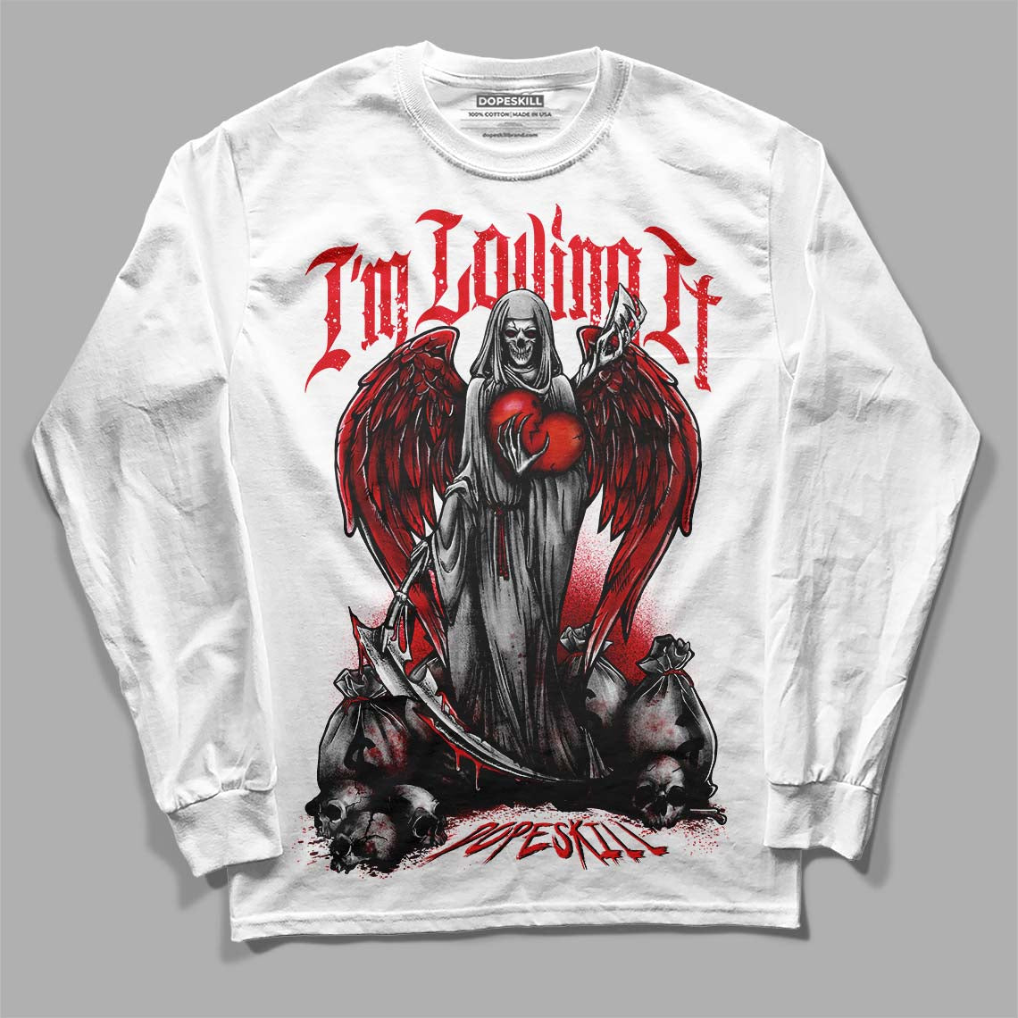 Jordan 4 Red Thunder DopeSkill Long Sleeve T-Shirt New I'm Loving It Graphic Streetwear - White