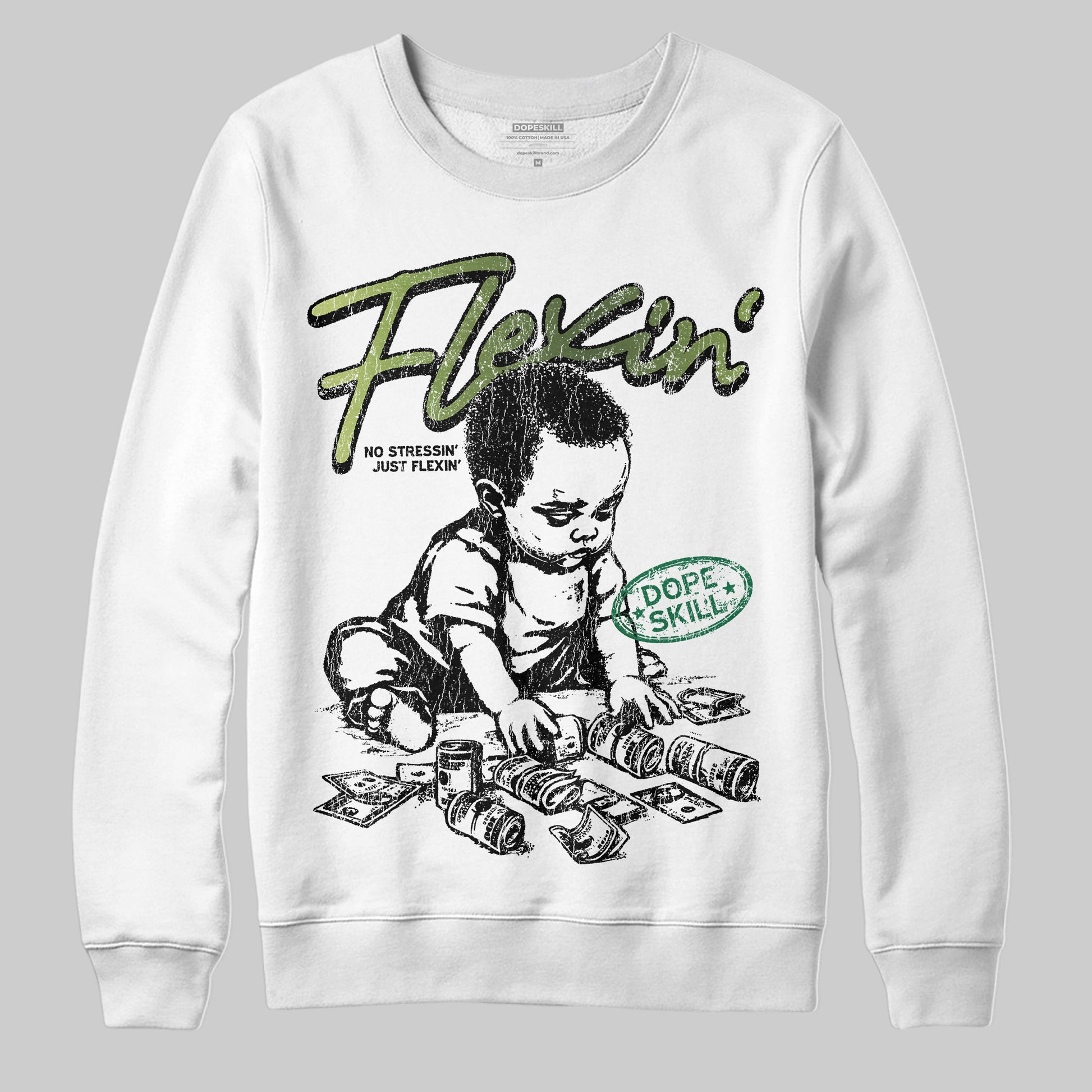 Foamposite Pro 'Pine Green' DopeSkill Sweatshirt Flexin' Graphic Streetwear - White