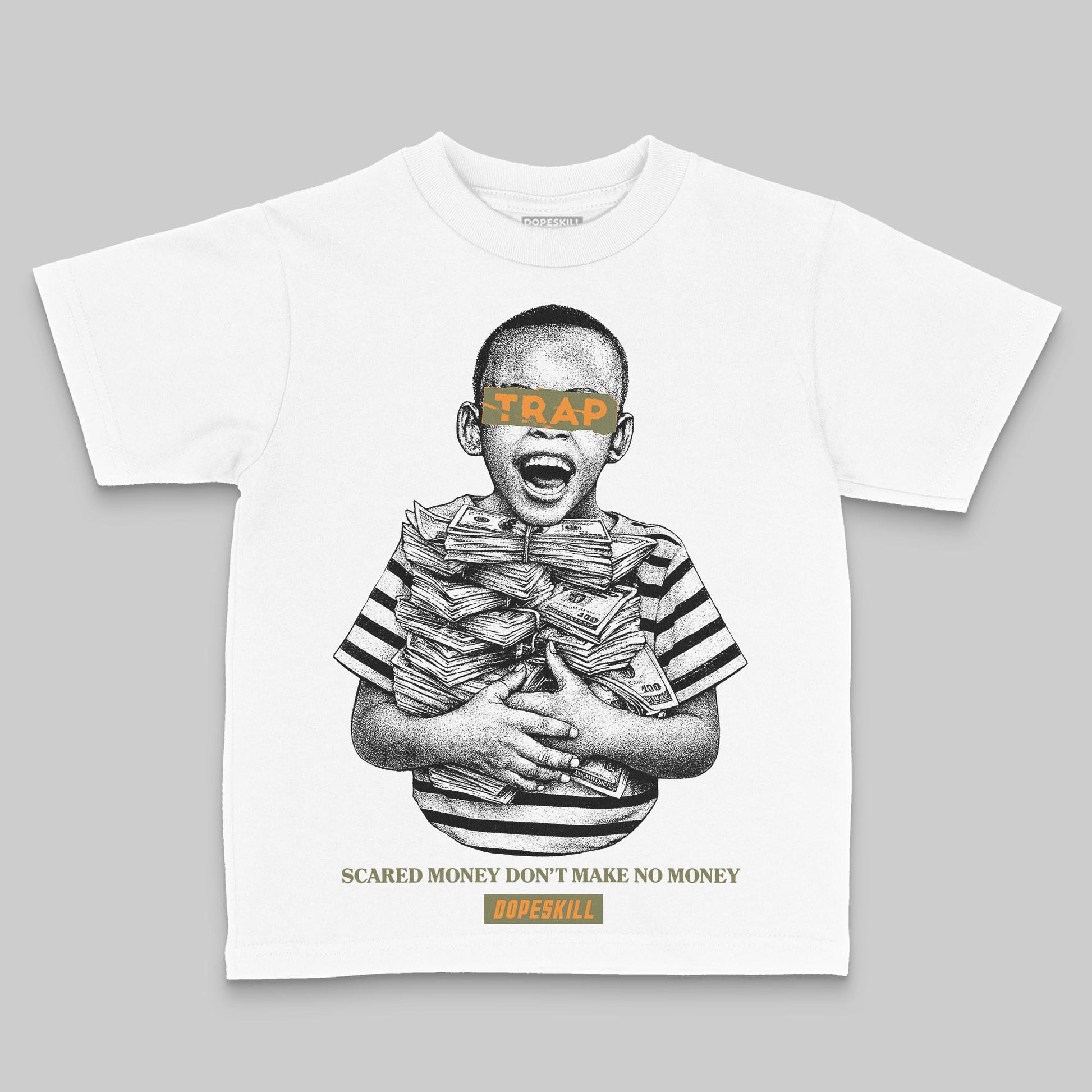 Olive Sneakers DopeSkill Toddler Kids T-shirt Scared Money Don't Make No Money Graphic Streetwear - White