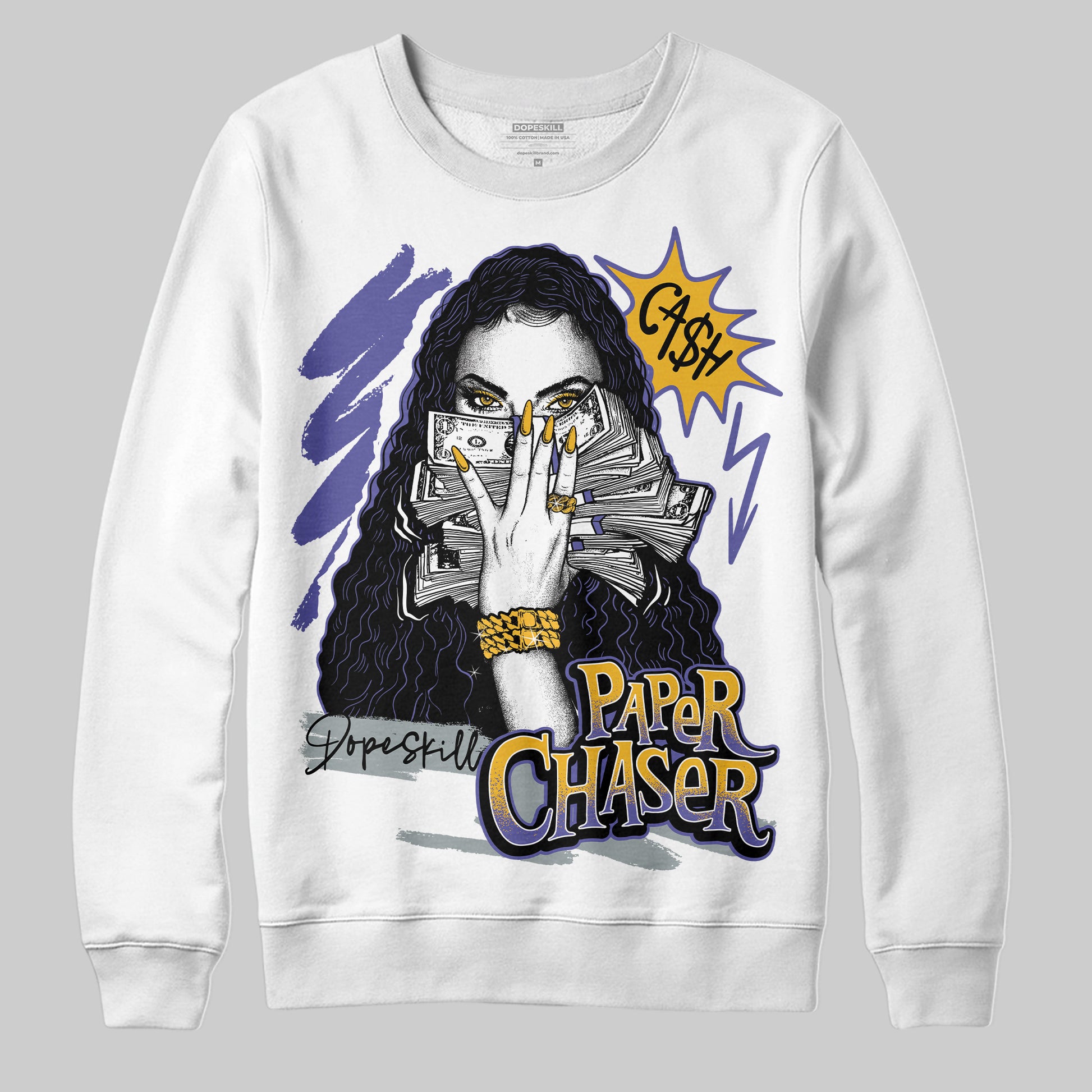 Jordan 4 Retro Lakers DopeSkill Sweatshirt NPC Graphic Streetwear - White