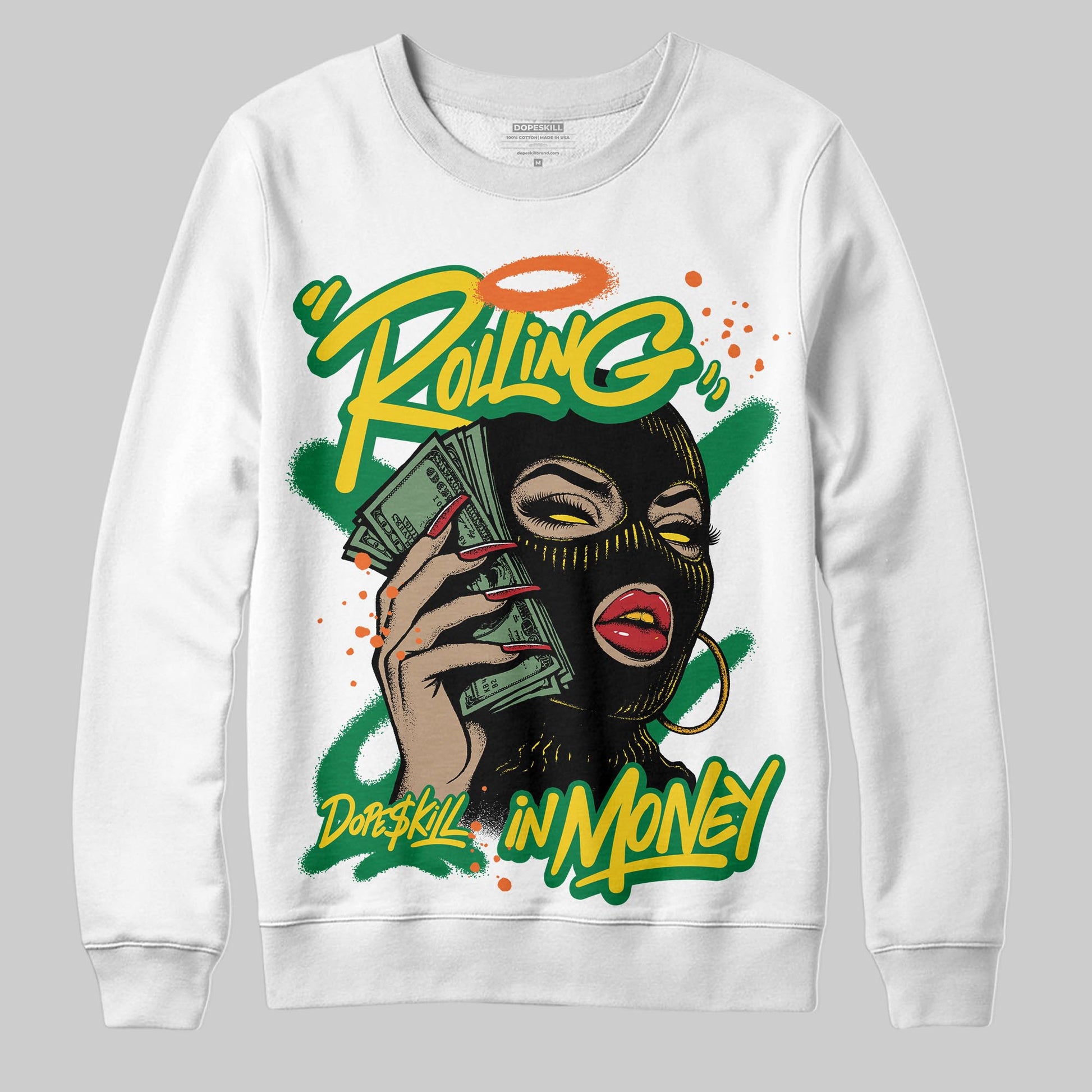 Green Sneakers DopeSkill Sweatshirt Rolling in Money Graphic Streetwear - White
