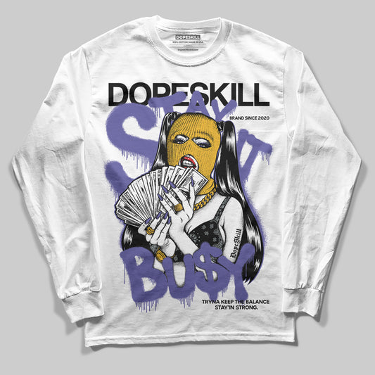 Jordan 4 Retro Lakers DopeSkill Long Sleeve T-Shirt Stay It Busy Graphic Streetwear - White
