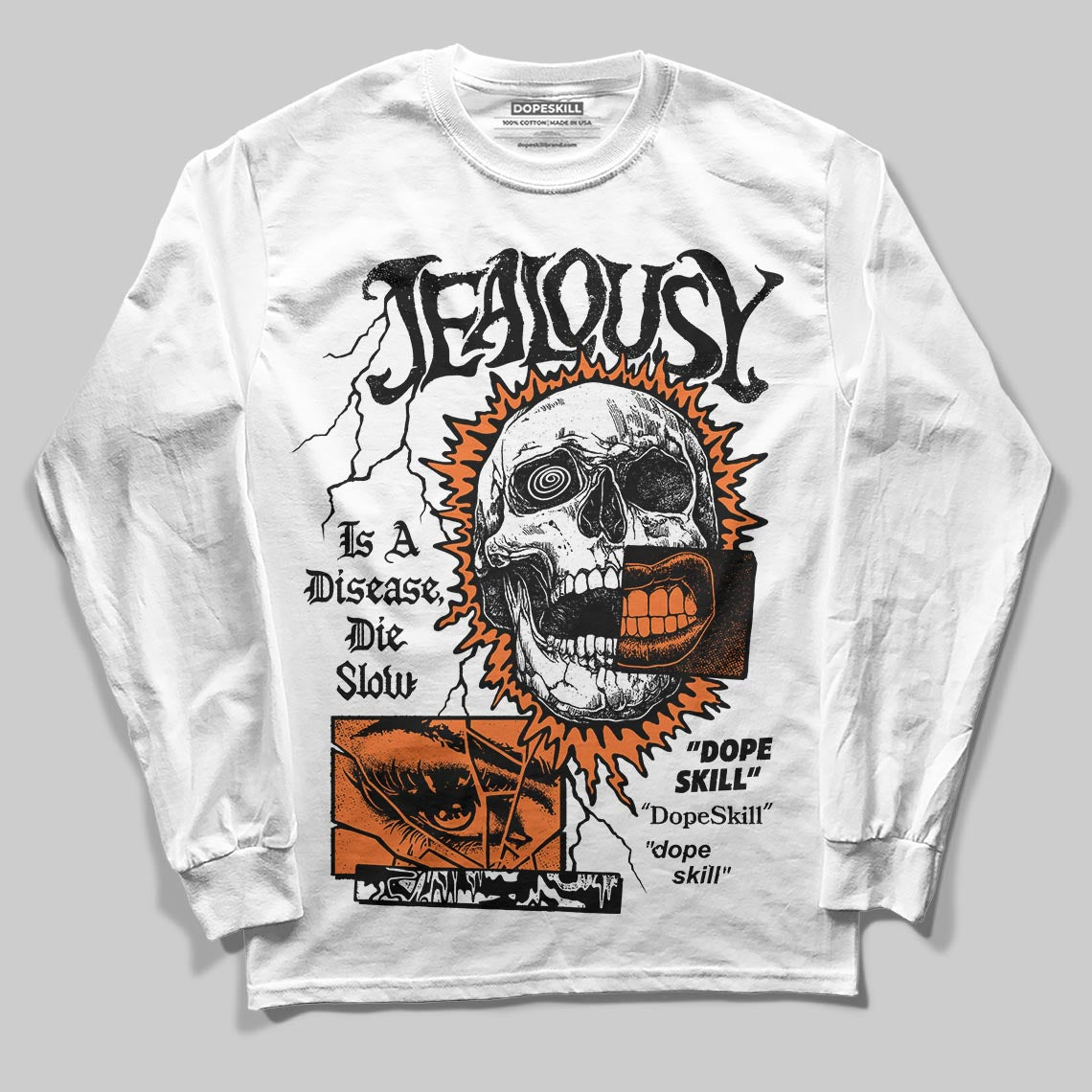 Orange, Black and White Sneakers DopeSkill Long Sleeve T-Shirt Jealousy Graphic Streetwear - White 