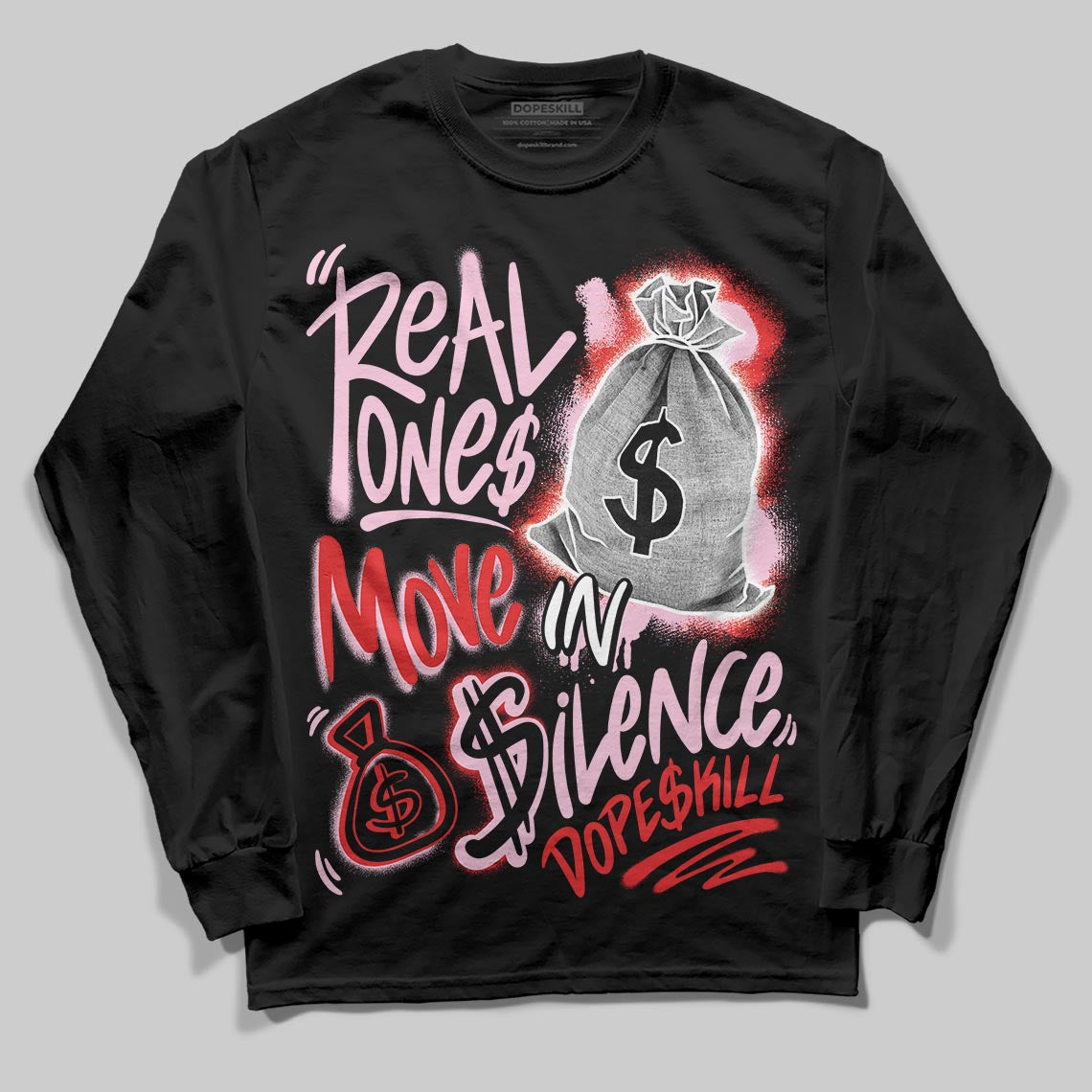Awake NY x Air Jordan 5 Arctic Pink DopeSkill Long Sleeve T-Shirt Real Ones Move In Silence Graphic Streetwear - Black