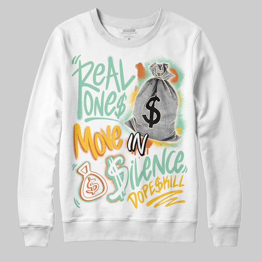 SB Dunk Low Rodeo Tourmaline DopeSkill Sweatshirt Real Ones Move In Silence Graphic Streetwear - White