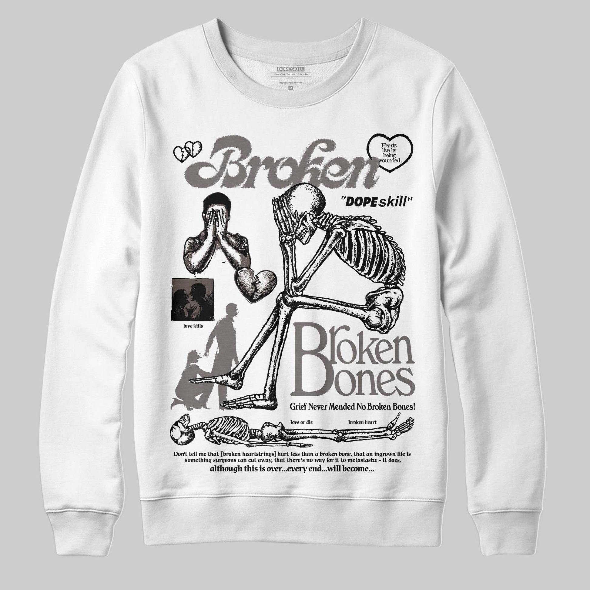 Jordan 4 Retro Cave Stone DopeSkill Sweatshirt Broken Bones Graphic Streetwear - White