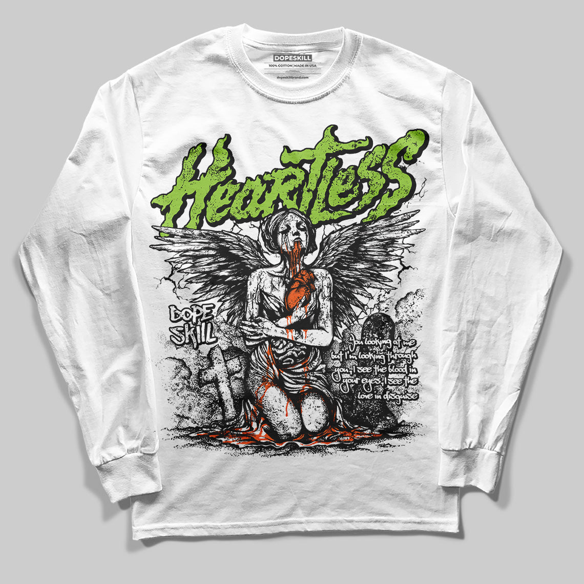 Neon Green Sneakers DopeSkill Long Sleeve T-Shirt Heartless Graphic Streetwear - White 