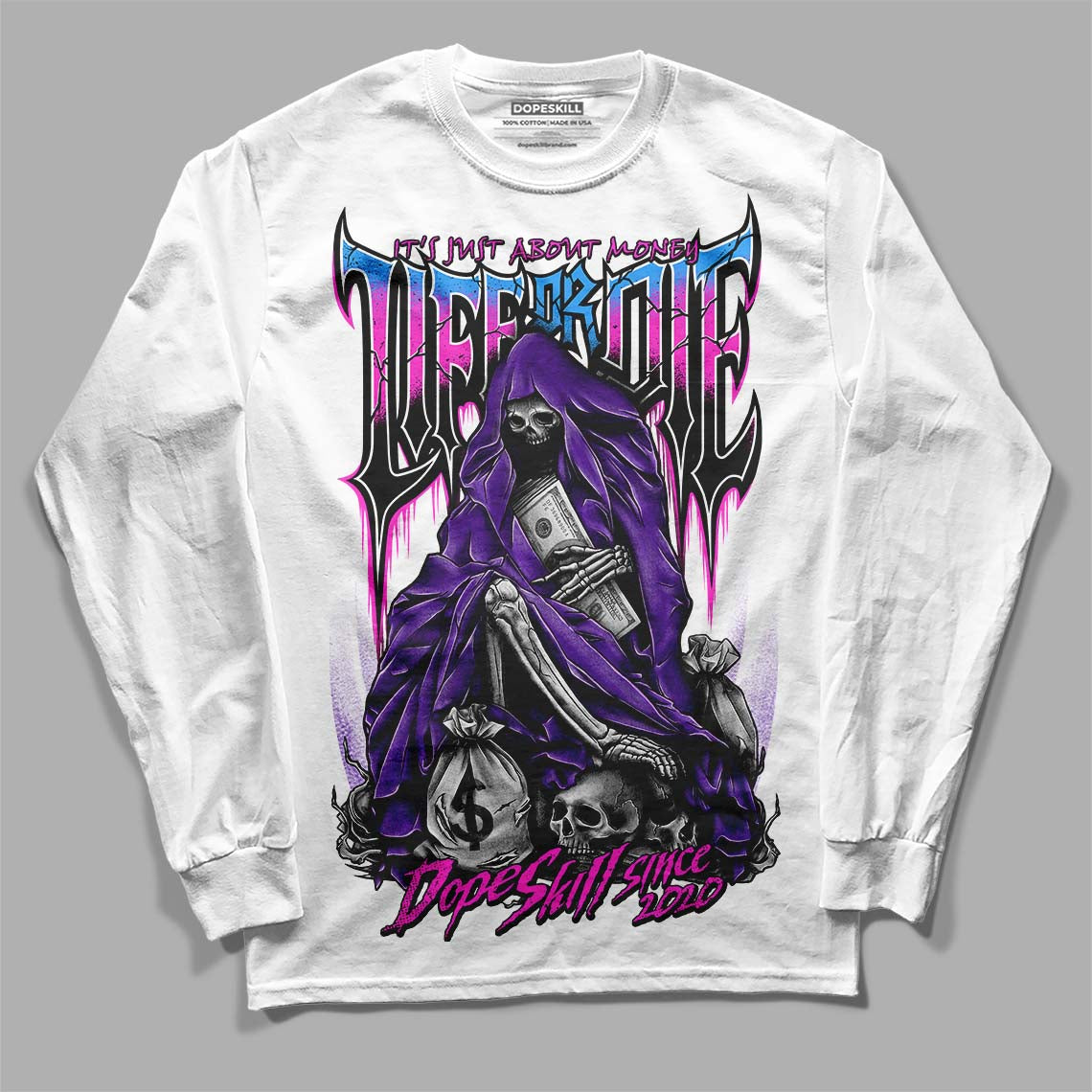 Jordan 13 Court Purple DopeSkill Long Sleeve T-Shirt Life or Die Graphic Streetwear - White