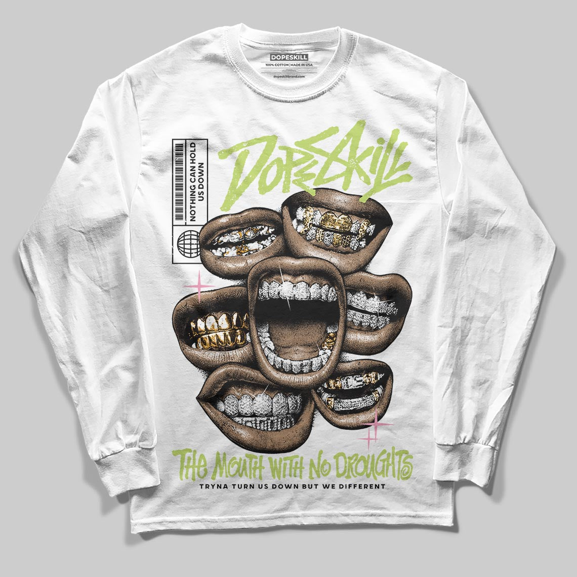 Chase B x Travis Scott x Jordan Jumpman Jack DopeSkill Long Sleeve T-Shirt The Mouth With No Droughts Graphic Streetwear - White