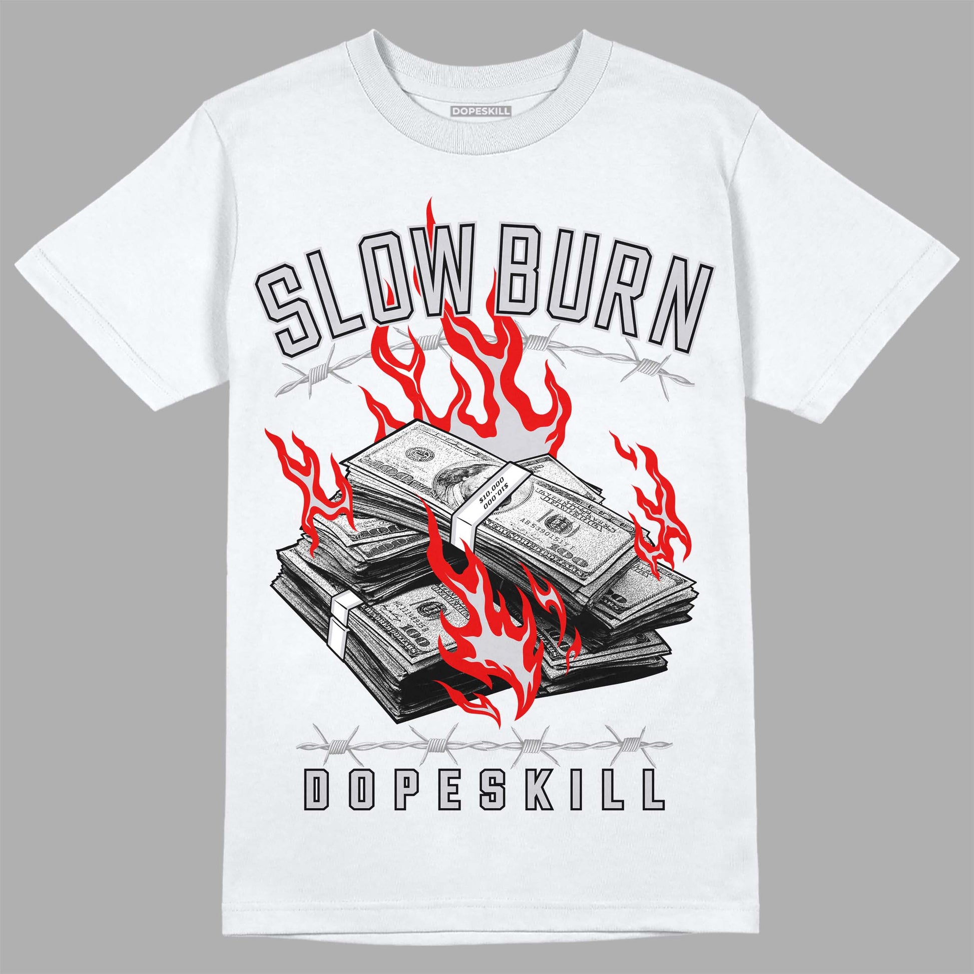 Jordan 2 Retro "Black Cement" DopeSkill T-Shirt Slow Burn Graphic Streetwear - White 