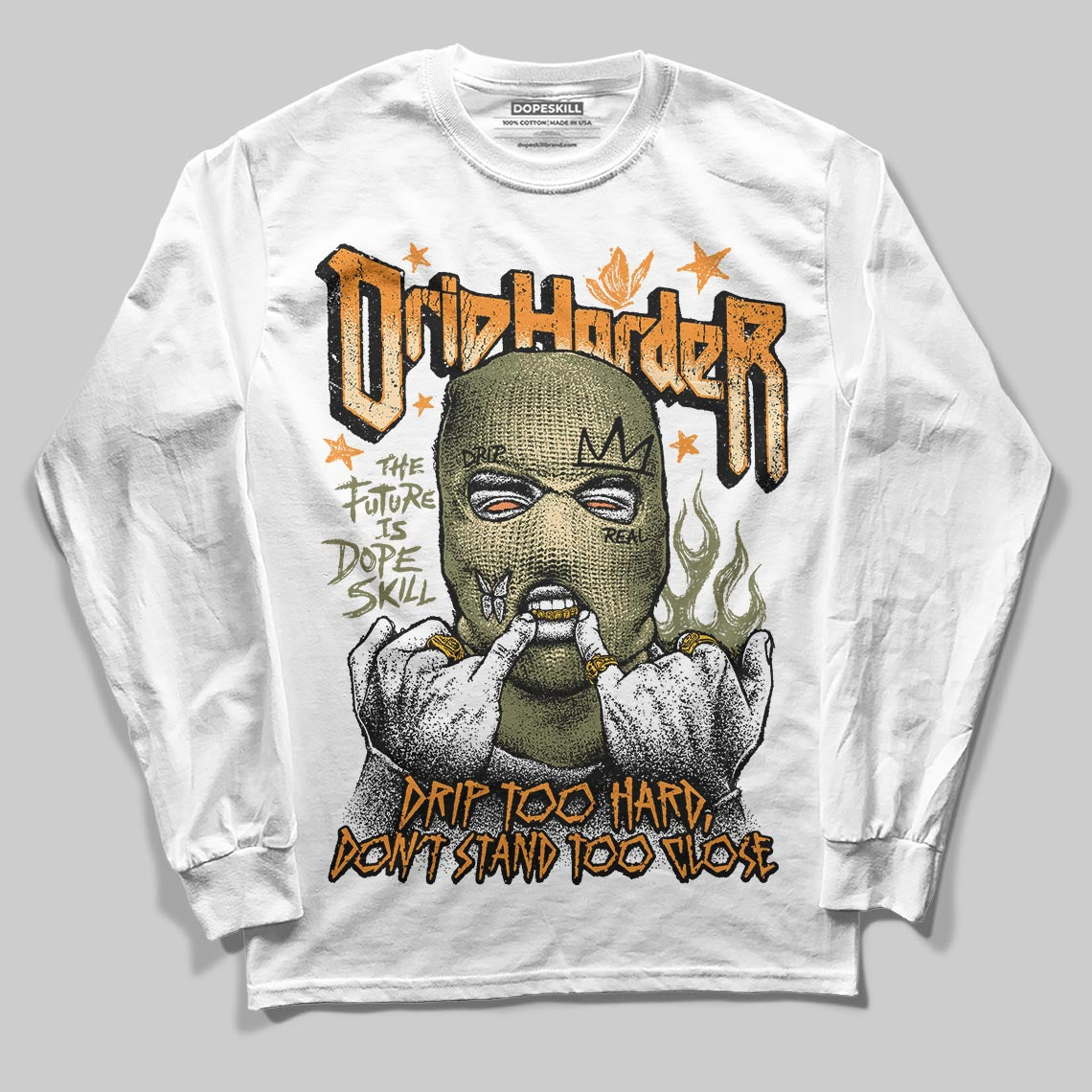 Olive Sneakers DopeSkill Long Sleeve T-Shirt Drip Harder Graphic Streetwear - White