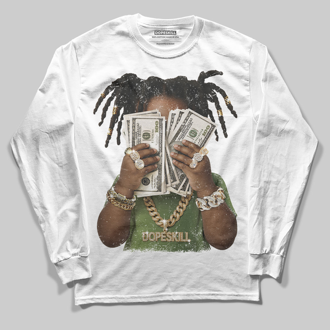 Foamposite Pro 'Pine Green' DopeSkill Long Sleeve T-Shirt Rich Youth Graphic Streetwear - White