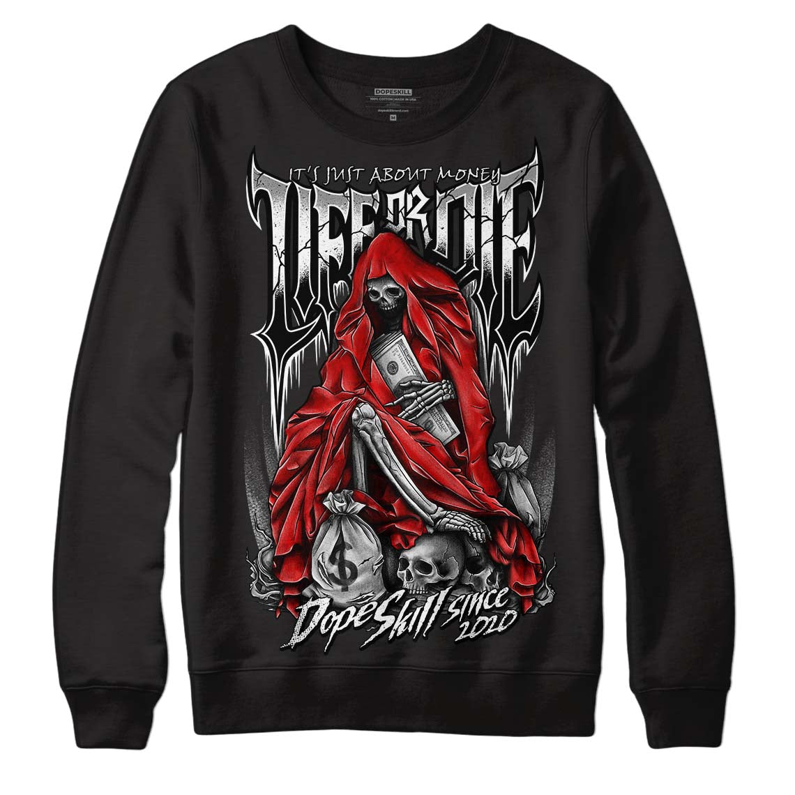 Dunk Low Panda White Black DopeSkill Sweatshirt Life or Die Graphic Streetwear - Black