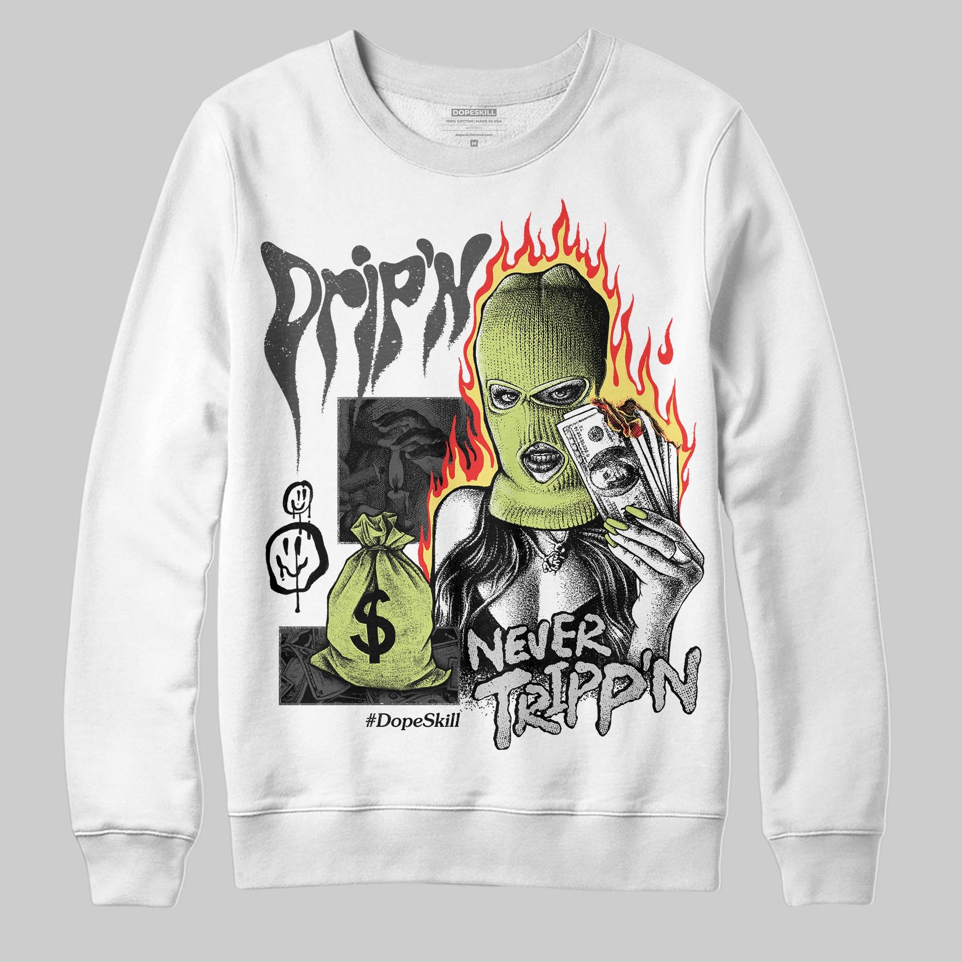 Jordan 4 GS “Light Lemon Twist” DopeSkill Sweatshirt Drip'n Never Tripp'n Graphic Streetwear - White