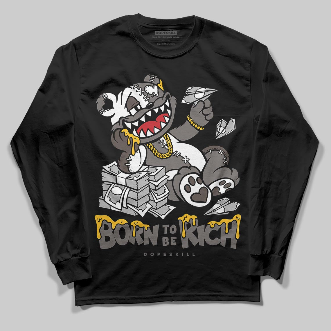 Jordan 4 Retro Cave Stone DopeSkill Long Sleeve T-Shirt Born To Be Rich Graphic Streetwear - Black