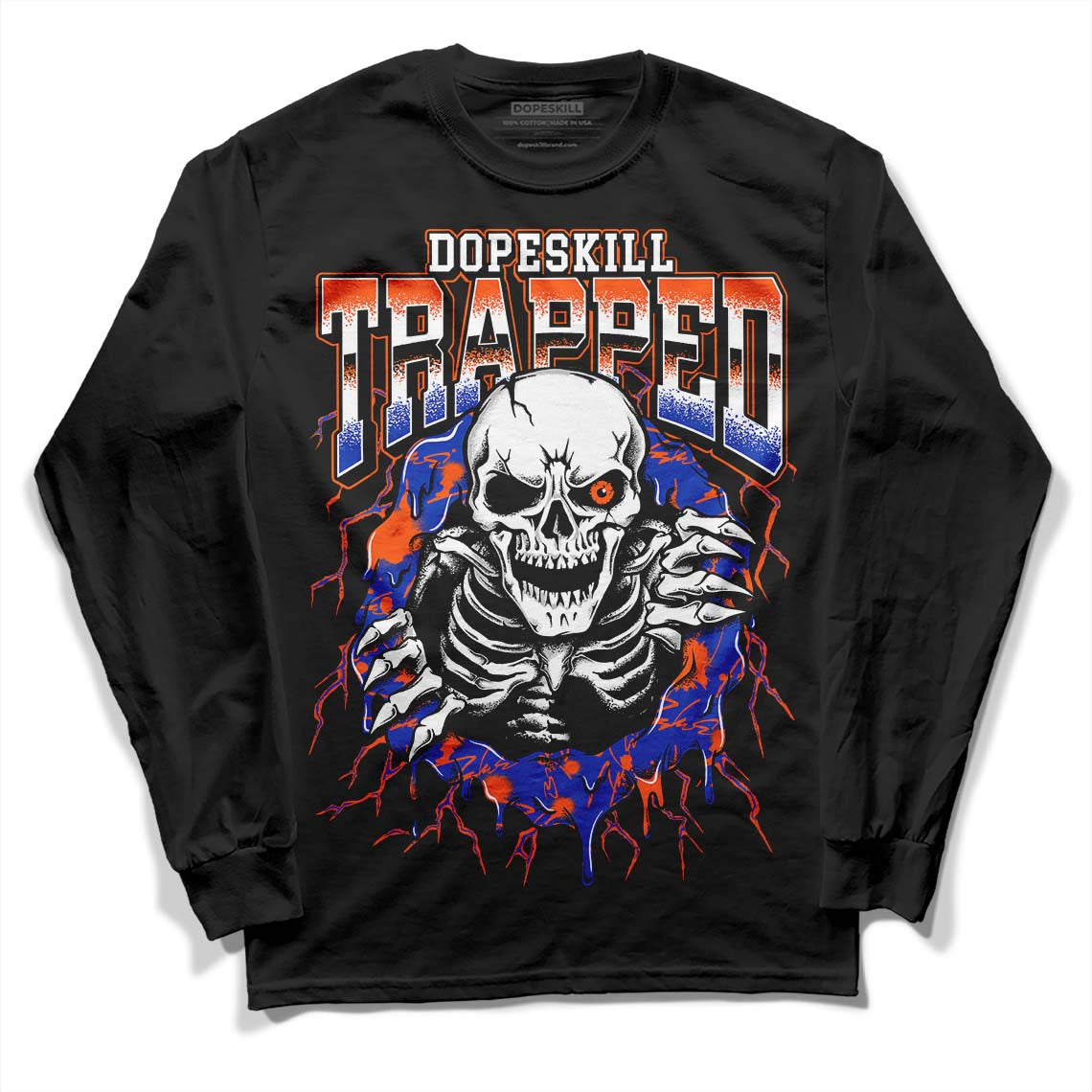 Dunk Low Futura Orange Blaze DopeSkill Long Sleeve T-Shirt Trapped Halloween Graphic Streetwear - Black