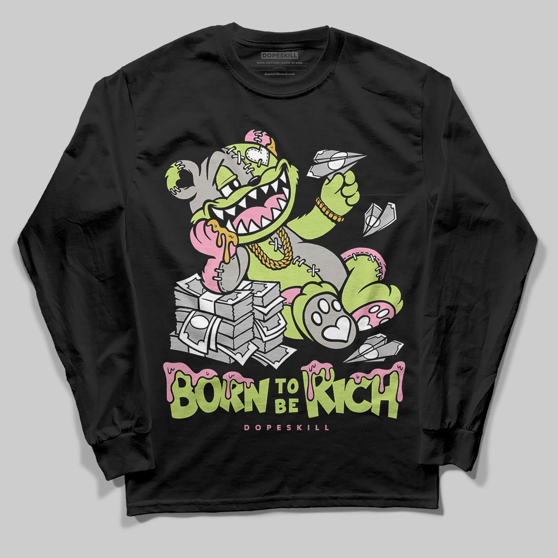 Chase B x Travis Scott x Jordan Jumpman Jack DopeSkill Long Sleeve T-Shirt Born To Be Rich Graphic Streetwear - Black