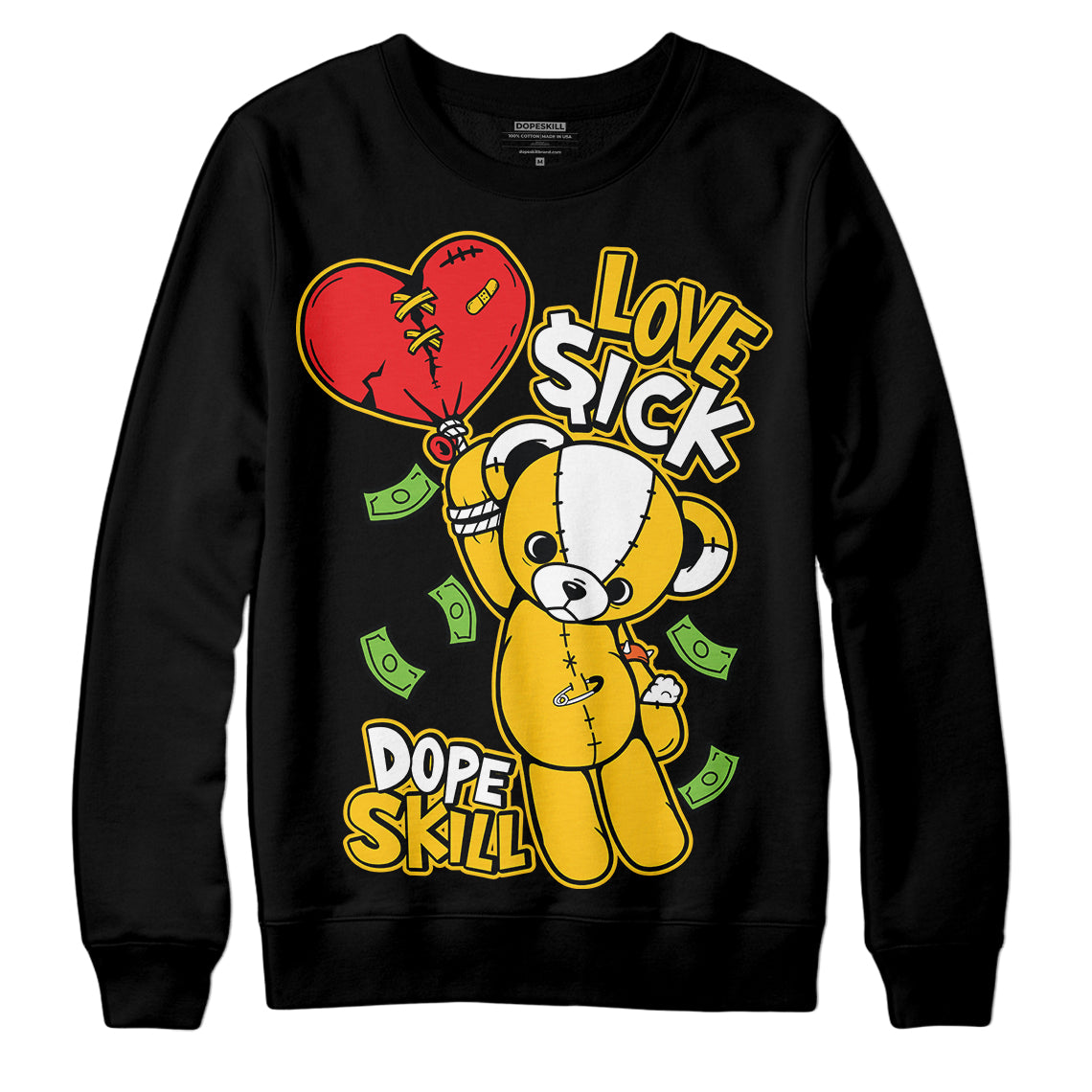 Yellow Sneakers DopeSkill Sweatshirt Love Sick Graphic Streetwear - Black