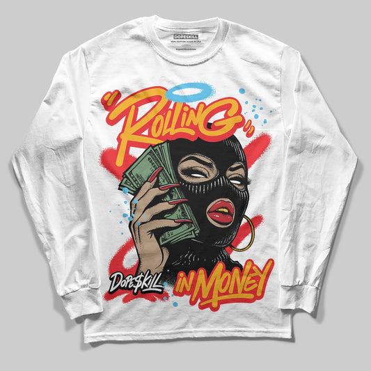 Red Sneakers DopeSkill Long Sleeve T-Shirt Rolling in Money Graphic Streetwear - White