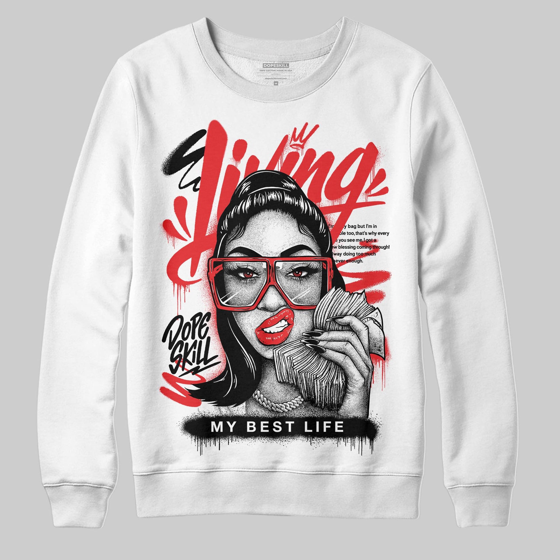 Black and White Sneakers DopeSkill Sweatshirt Living My Best Life Graphic Streetwear  - White