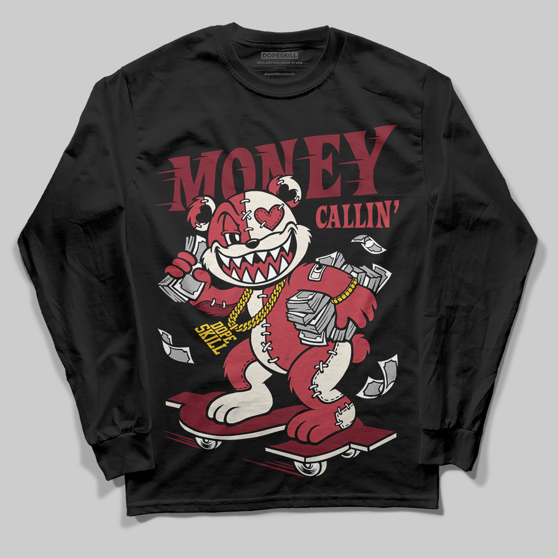 Jordan 4 “Sierra Red" DopeSkill Long Sleeve T-Shirt Money Callin' Graphic Streetwear - Black