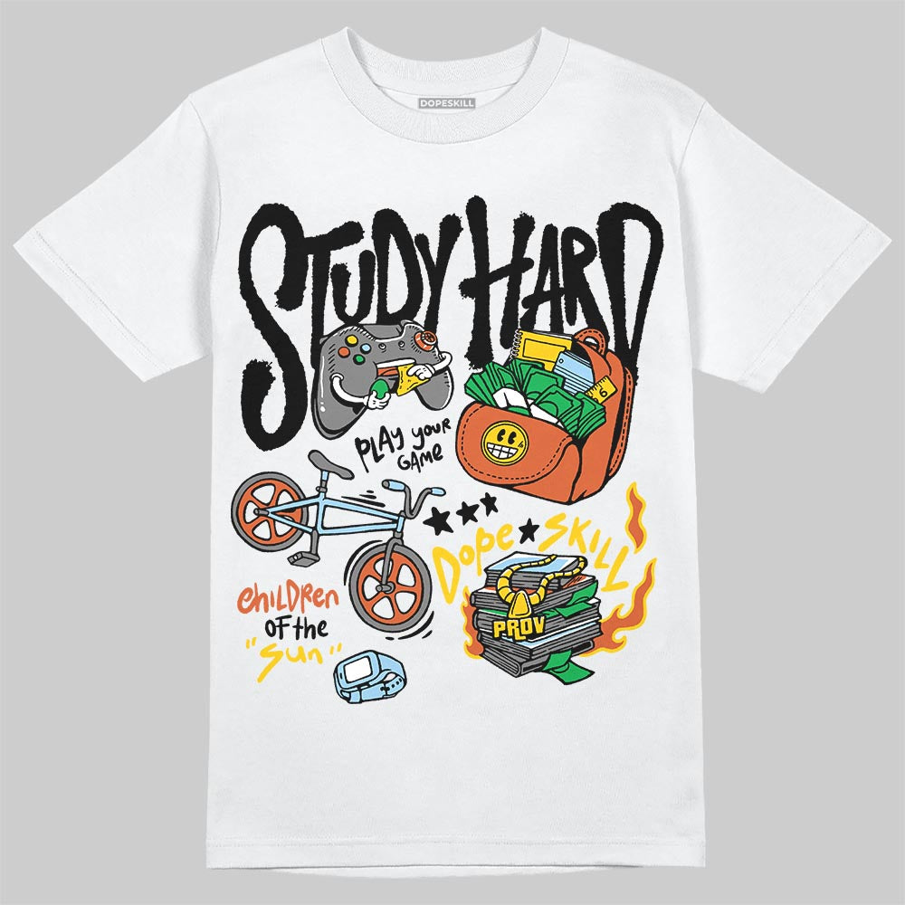 Black and White Sneakers DopeSkill T-Shirt Study Hard Graphic Streetwear - White 