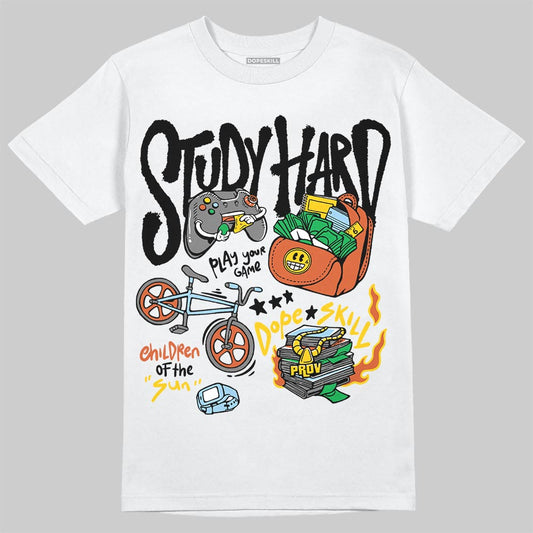 Black and White Sneakers DopeSkill T-Shirt Study Hard Graphic Streetwear - White 