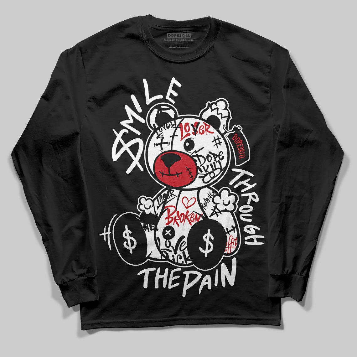 Jordan 11 “Bred Velvet” DopeSkill Long Sleeve T-Shirt Smile Through The Pain Graphic Streetwear - Black