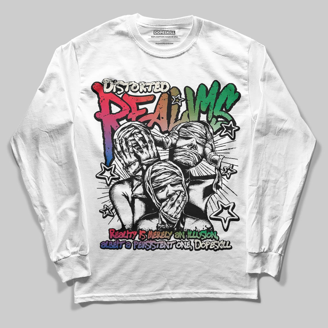 Jordan 11 Retro 285 Atlanta DopeSkill Long Sleeve T-Shirt Distorted Realms Graphic Streetwear - White