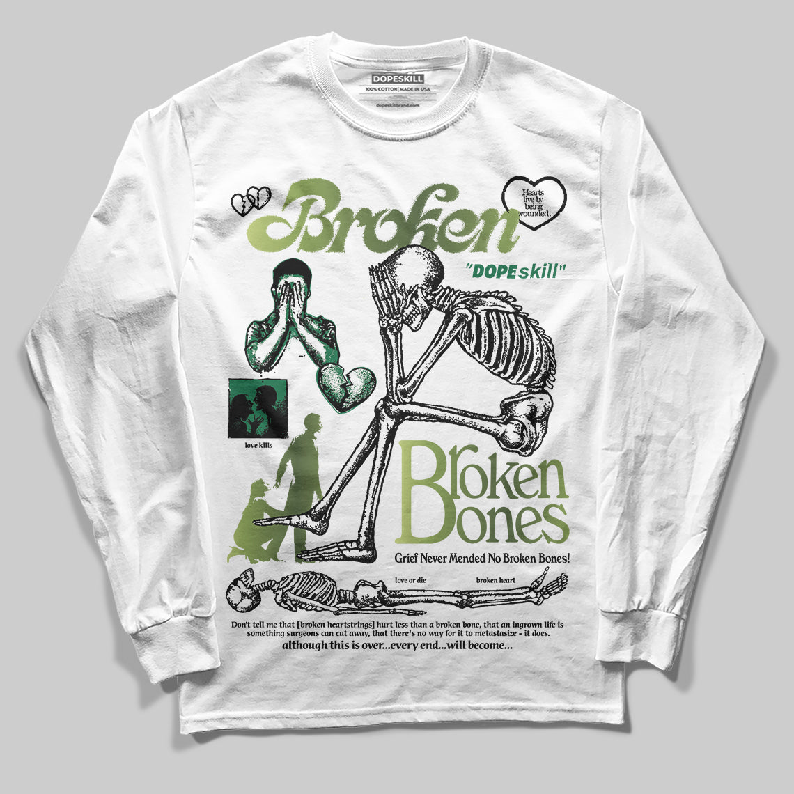Foamposite Pro 'Pine Green' DopeSkill Long Sleeve T-Shirt Broken Bones Graphic Streetwear - White