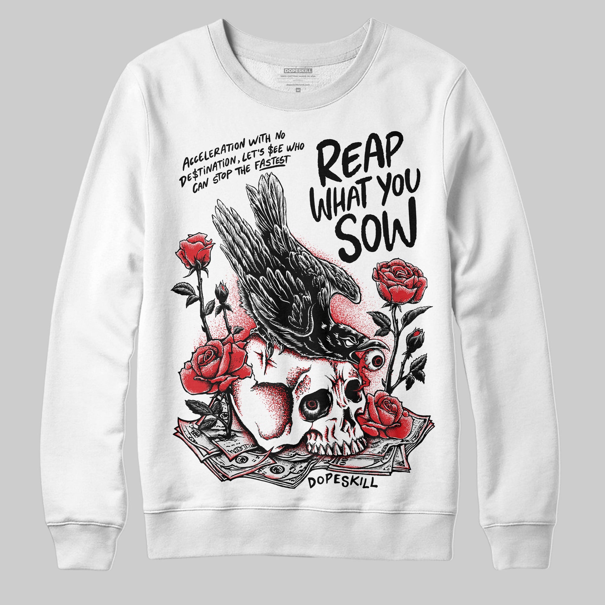 Dunk Low Panda White Black DopeSkill Sweatshirt Reap What You Sow Graphic Streetwear - White