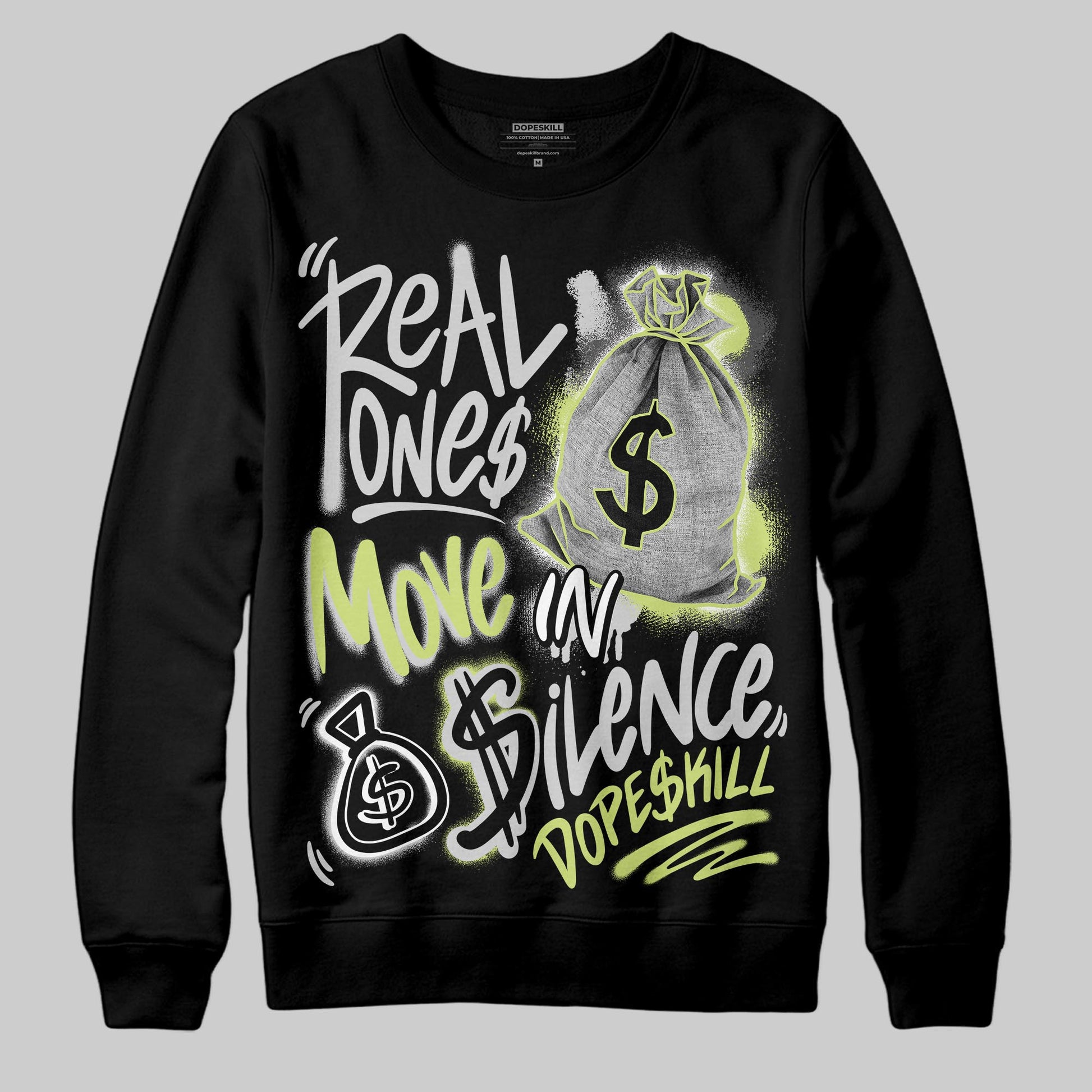 Jordan 4 GS “Light Lemon Twist” DopeSkill Sweatshirt Real Ones Move In Silence Graphic Streetwear - Black