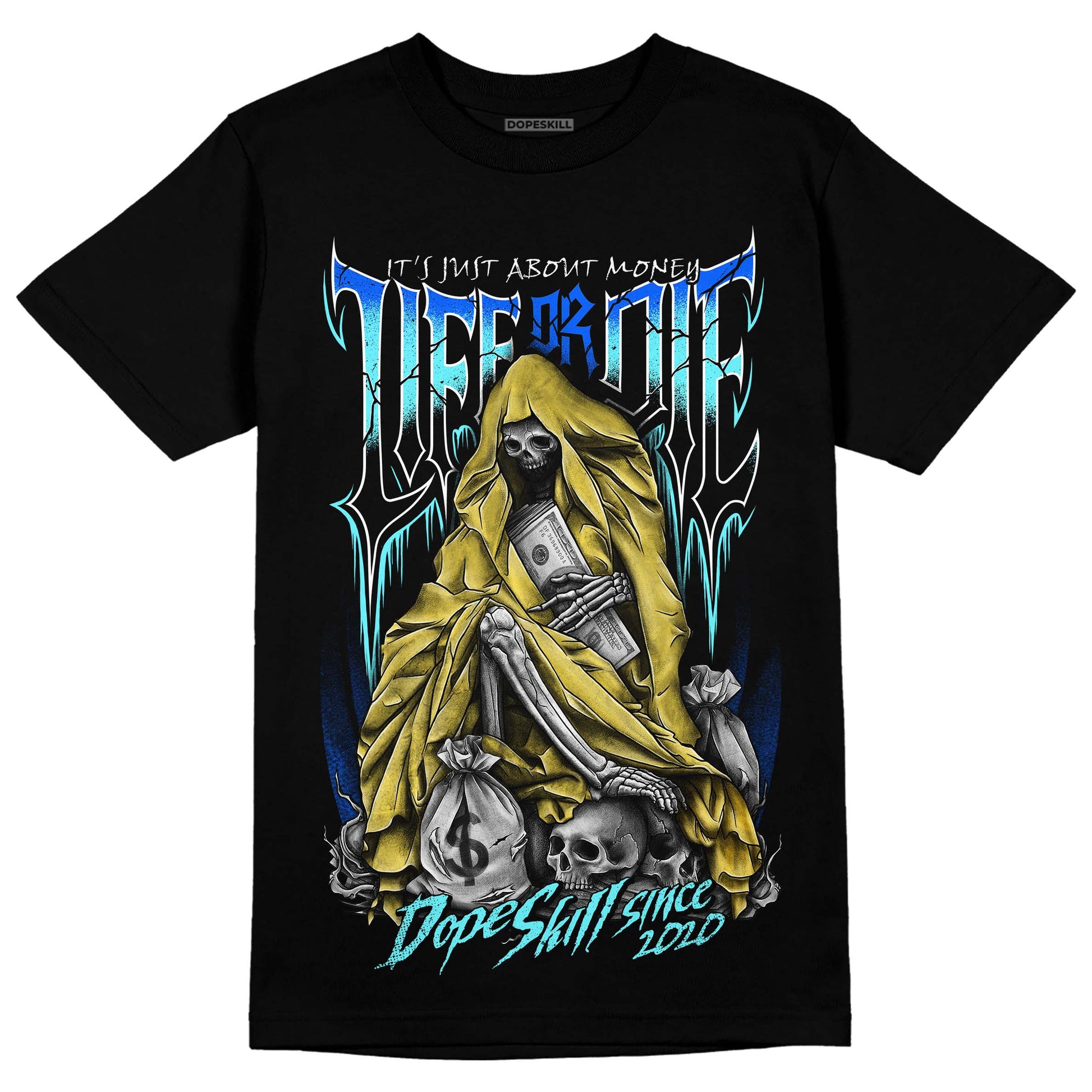 Jordan 5 Aqua DopeSkill T-Shirt Life or Die Graphic Streetwear - Black