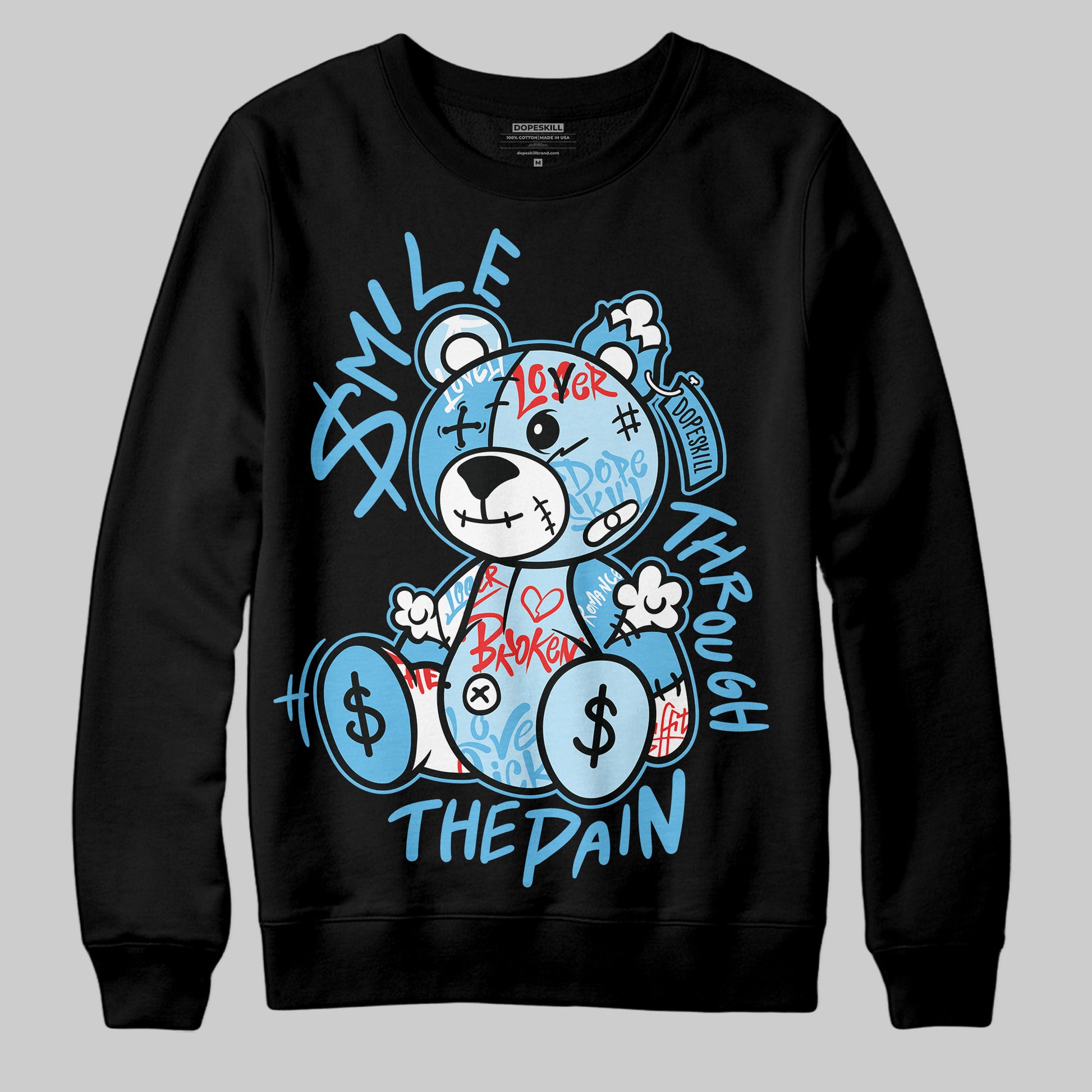 Jordan 11 Retro Legend Blue DopeSkill Sweatshirt Smile Through The Pain Graphic Streetwear - Black